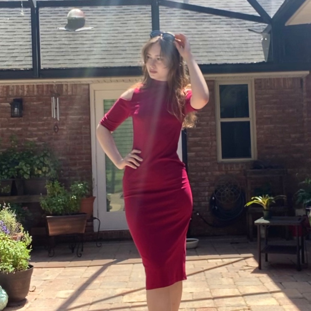NWT Red Shoulder Cut-Out Dress